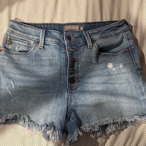 Just USA Light Blue Frayed Hem Jean Shorts